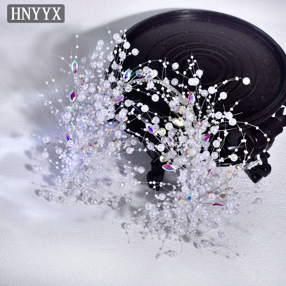 

HNYYX White Pearl Headband Elegant Bridal Hair Hoop Headpiece Handmade Headdress Wedding Party Prom Hair Accessories A319