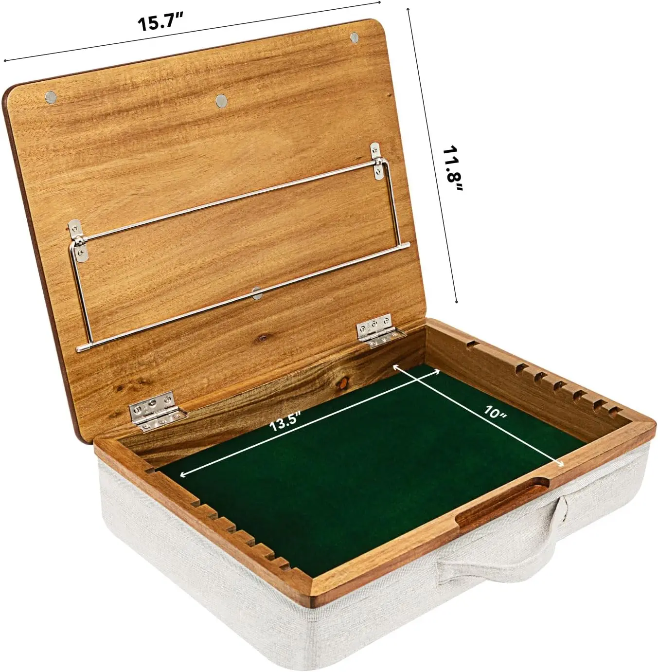 Adjustable Acacia Wood Lap Desk with 7 Tilt Levels, Fits 15.6" Laptops, Portable Workstation and Storage