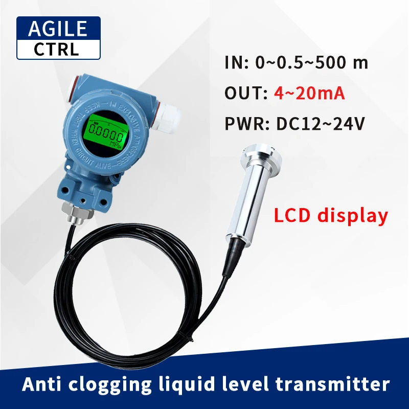 

5m 10m Deep Well Anti Clogging Sewage Water Level Sensor Gauge LCD Waste Dirty Water Septic Tank Liquid Level Sensor Transmitter