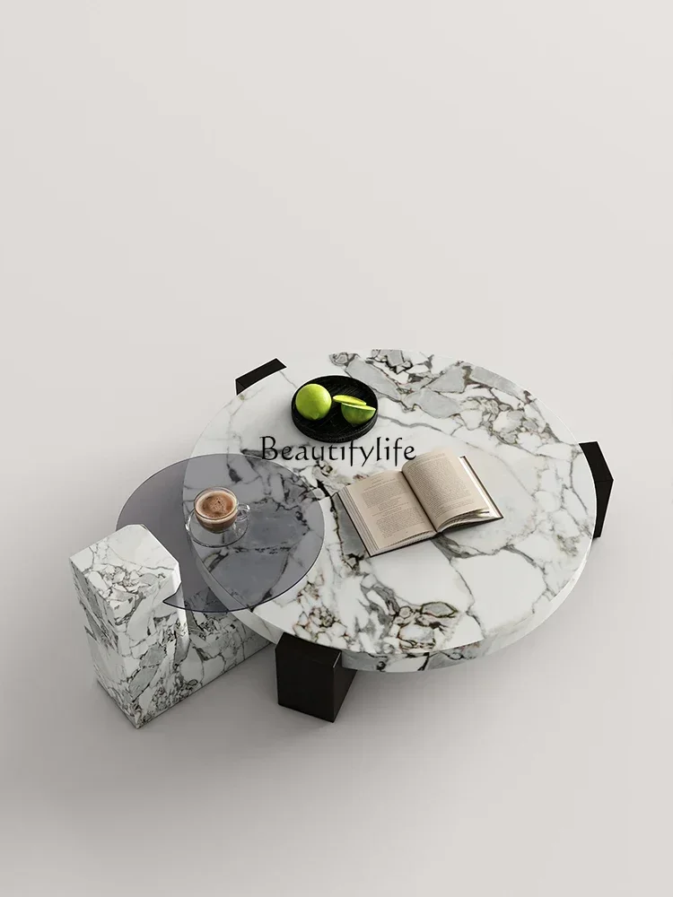 

LItalian Minimalist Natural Marble Tea Table Combination round Light Luxury Modern