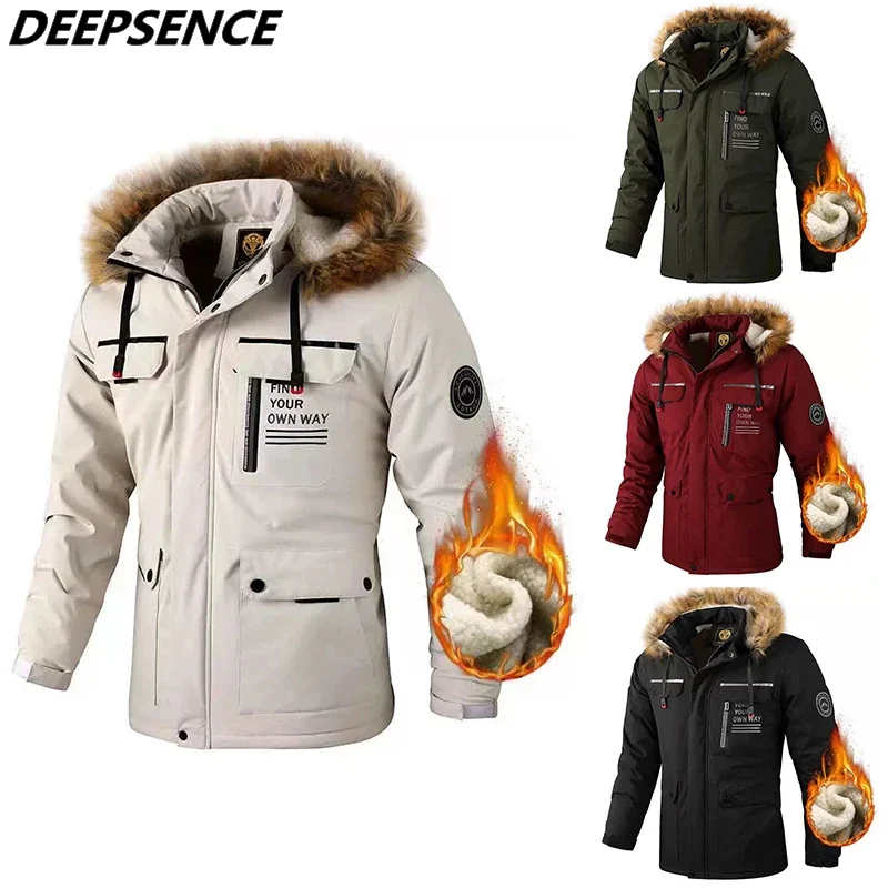 Men\'s Fleece Thickened Jacket Autumn Winter Warm Outdoor Parka Windproof Waterproof Daily Casual Jacket Men\'s Jacket