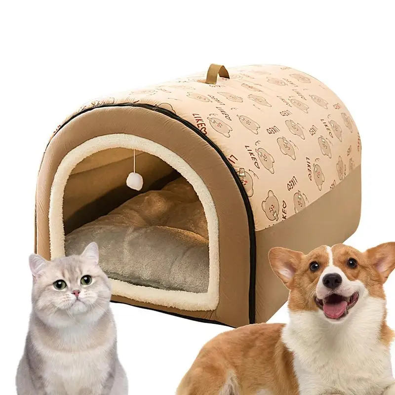 Cave Dog Bed 2 In 1 Detachable Cat Bed And House With Ball Pendant Flannel Cat Bed Cat Nest For Indoor Cats Cat Hideaway Cat