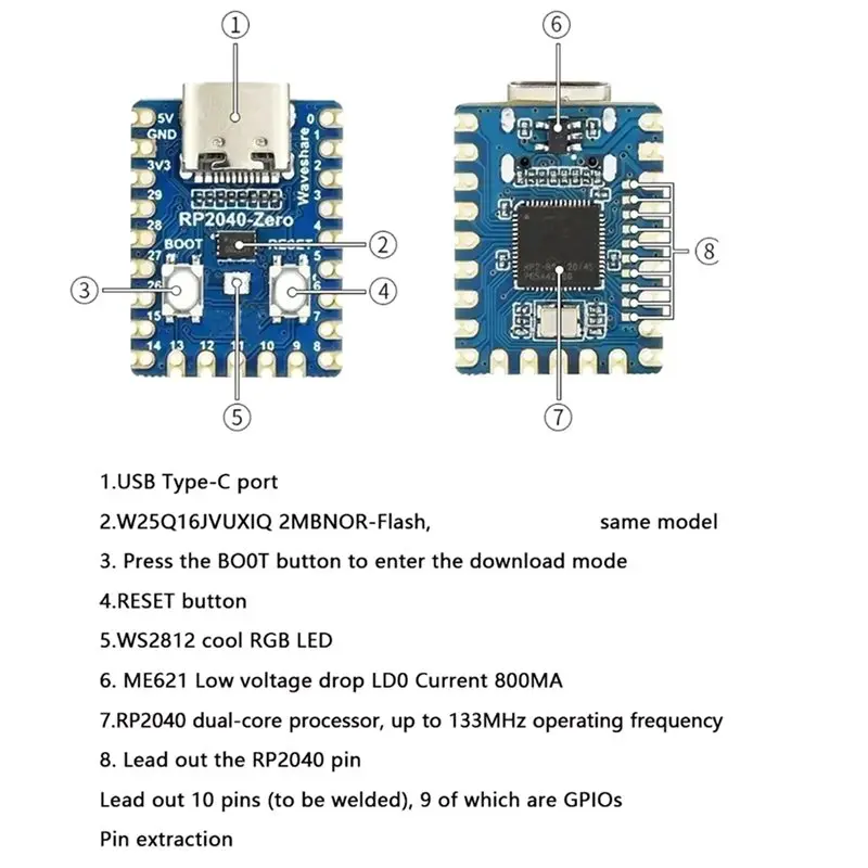 Y43A-4Pcs RP2040-Zero RP2040 For Raspberry Pi Microcontroller PICO Development Board Module Dual-Core M0+ Processor