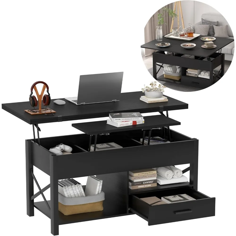 

Lift Top Coffee Table with Storage, Convertible Coffee Table Converts to Dining Table, Farmhouse Coffee Tables with Lifting Top,
