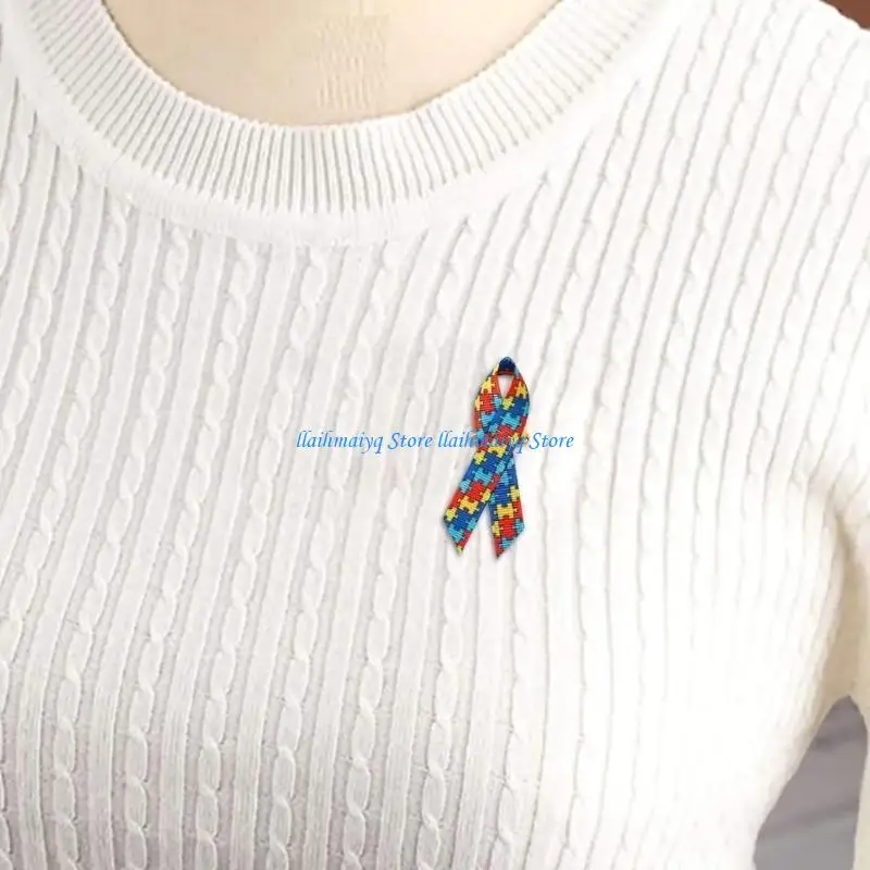 

573B 100 Pieces Autisms Awareness Ribbon Pins Satins Polyester Brooches Accessory for Charity Support and Social Cause