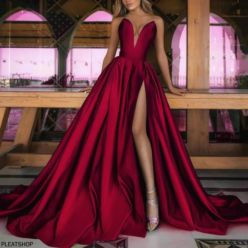 Robes de bal en Satin pour femmes, sans épaules, tempérament élégant, longue robe de soirée, longueur au sol