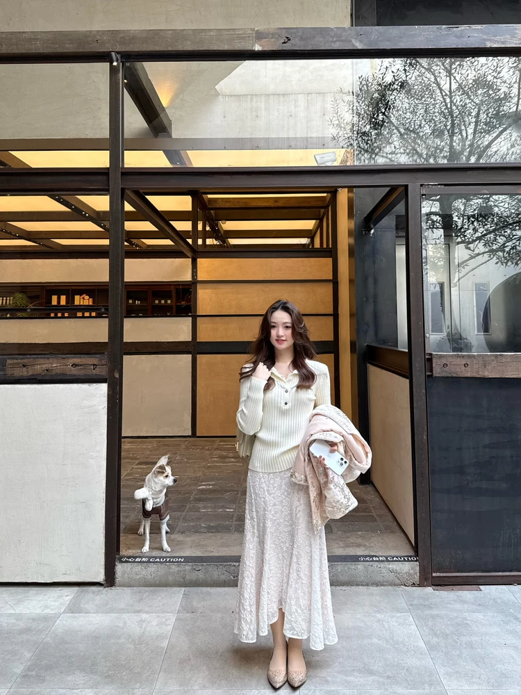 

Romantic Slant-Cut Fi Tail Korean Sle Lace Embroidery Commute f Skirt High Waist Nylon Polyester Printed Fi Tail Skirt