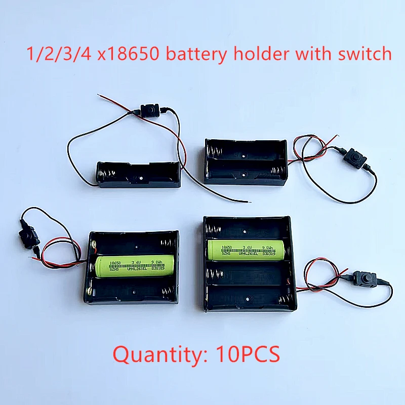 10PCS 1/2/3/4 Battery Holders 18650 Battery Box Series Connection Without Cover With Wire Switch Lithium Battery Compartment