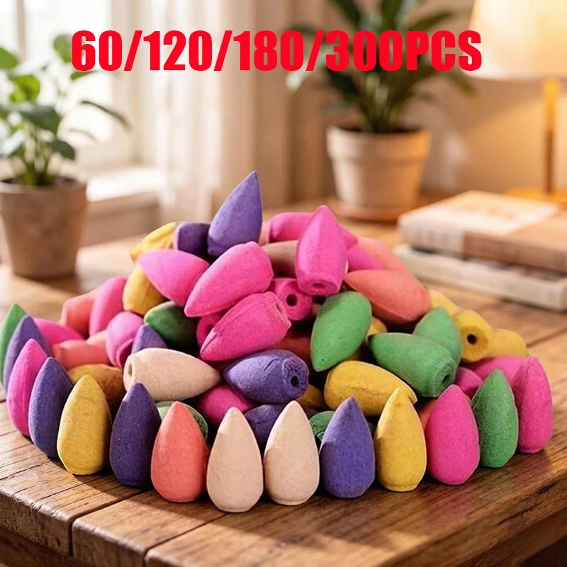 60/120/180/300PCS Natural Incense Rose Jasmine Lavender Osmanthus Sakura Smoke Cone Reflux Tower Incense Backflow Incense Bullet