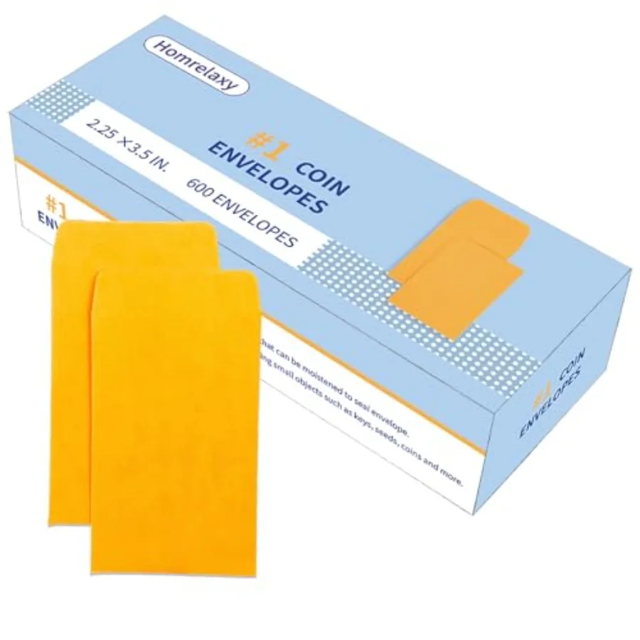 

#1 600 Pcs Small Coin Envelopes 2.25" x 3.5" with Gummed Flap, Yellow Kraft Mini Envelopes for Storing Keys, Stamps, Seeds, Tip