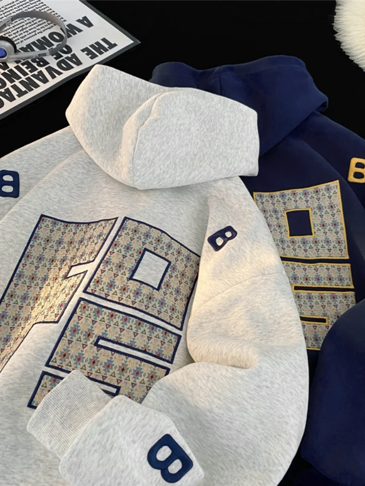 

Embroidered Letter Hoodie Sweatirt Men's Spring Autumn Loose Casual Sports Top Couple's Jaet American Lazy Chic