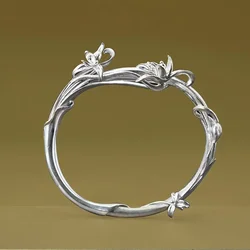 Designer original new handmade ethnic style carved orchid sterling silver bracelet ladies cold exquisite silver jewelry