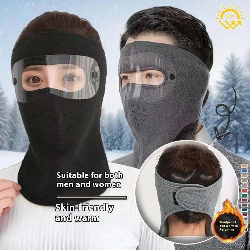 Windproof Face Warm Mask Winter Cap Ski Breathable Masks Fleece Face Shield Caps With HD Goggles Anti-fog Cycling Cap Balaclava