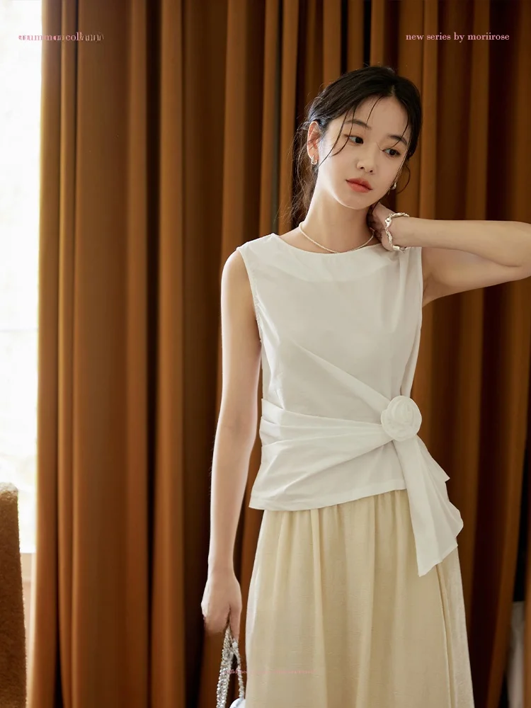 

Moriirose Summer Svel Cotton irt Women's Vintage Waist-cinching Slimming Floral Design Full-bodied Cotton Top