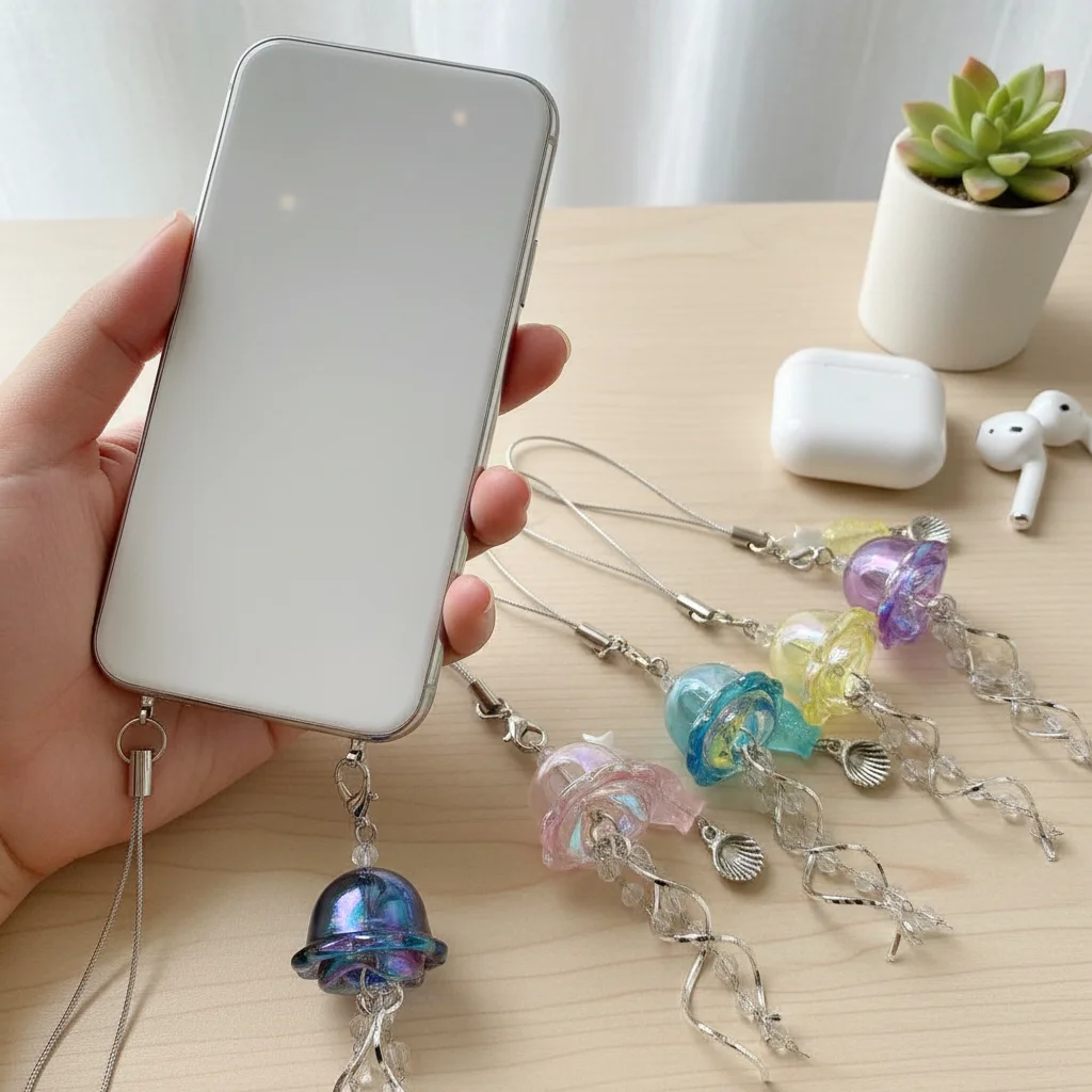

Jellyfish Tassel Y2K Jellyfish Mobile Key Chain Korean Sea Shell Fish Jellyfish Beaded Pendent Beads Chain Phone Charm Keycord