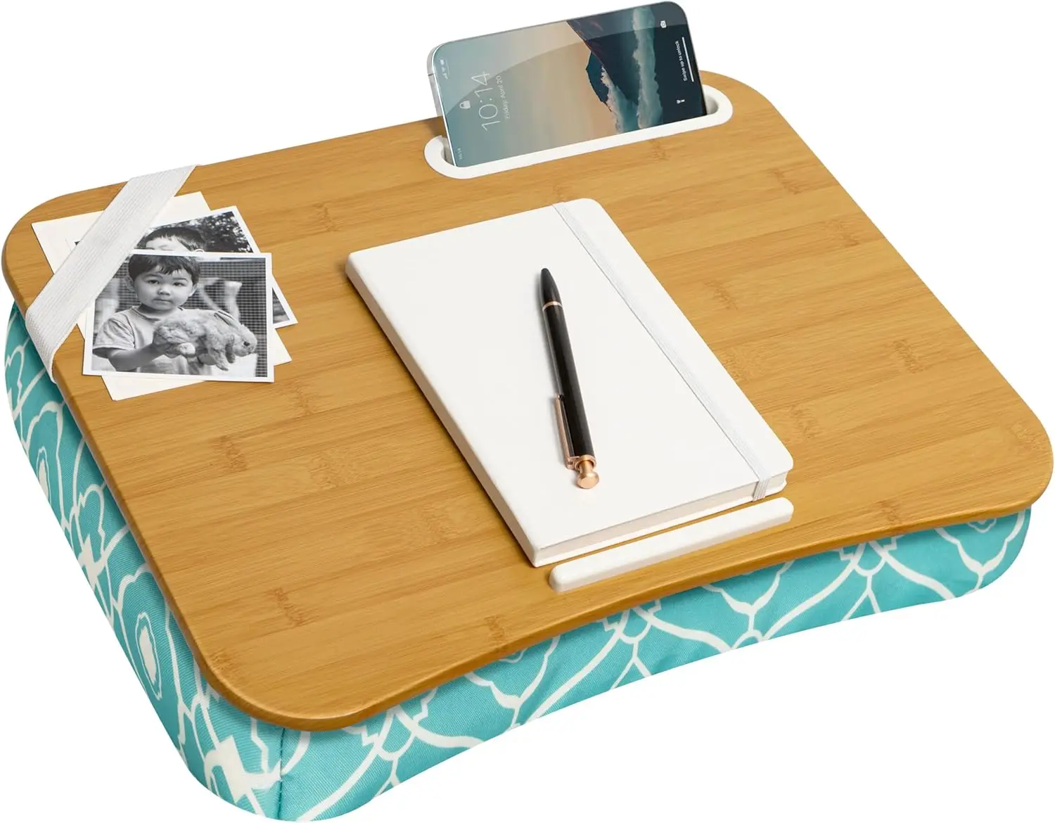 

Portable Lap Desk with Phone Holder & Device Ledge - Fits 15.6" Laptops, Aqua Trellis
