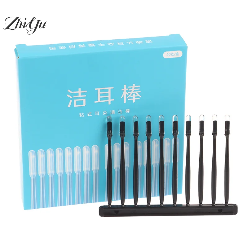 

20Pcs Sticky Ear Pick Swab Adhesive Black Double Headed Ear Cleaner Set For Ear Cleaning Reusable Sticky Cleaning Tool