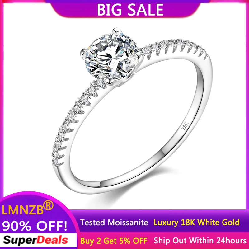 

100% Real Luxury 18K White Gold Ring Sparkling Round VVS 1CT 2CT 3CT Moissnaite Diamond Rings For Women Eternal Wedding Jewelry