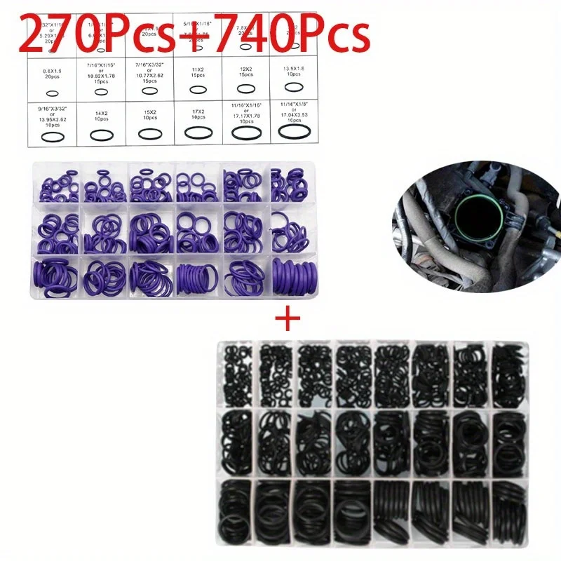 Hot Sale 270Pcs+740Pcs Seal O-ring Repair Car Air Conditioning Rubber Sealant Box Set