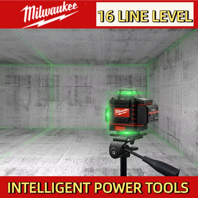 Milwaukee 16 Linien, 4 Seiten x 360 Grad, vertikal, 4,2 V, 3–4D-Laser, grüner Strahl, selbstnivellierendes vertikales Kreuzlinienlaser