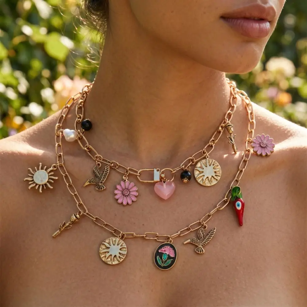 Metal Chain Enamel Necklace Multilayer Stacked Flying Bird Multi Layer Choker Personalized Exaggerated Boho Clavicle Chain Gift
