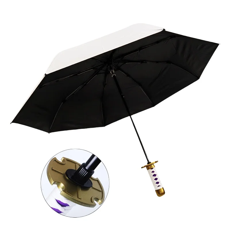 3-folding One Piece Katana Umbrella Solid Color Roronoa Zoro Sword Umbrella Real Size Japanese Katana Anime Parasol Rain Gear