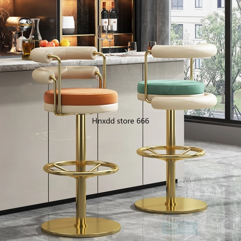 Light Luxury Bar Chair Coffee Shop Bar Front Desk Chair Stainless Steel Home Bar High Stool KTV Rotating