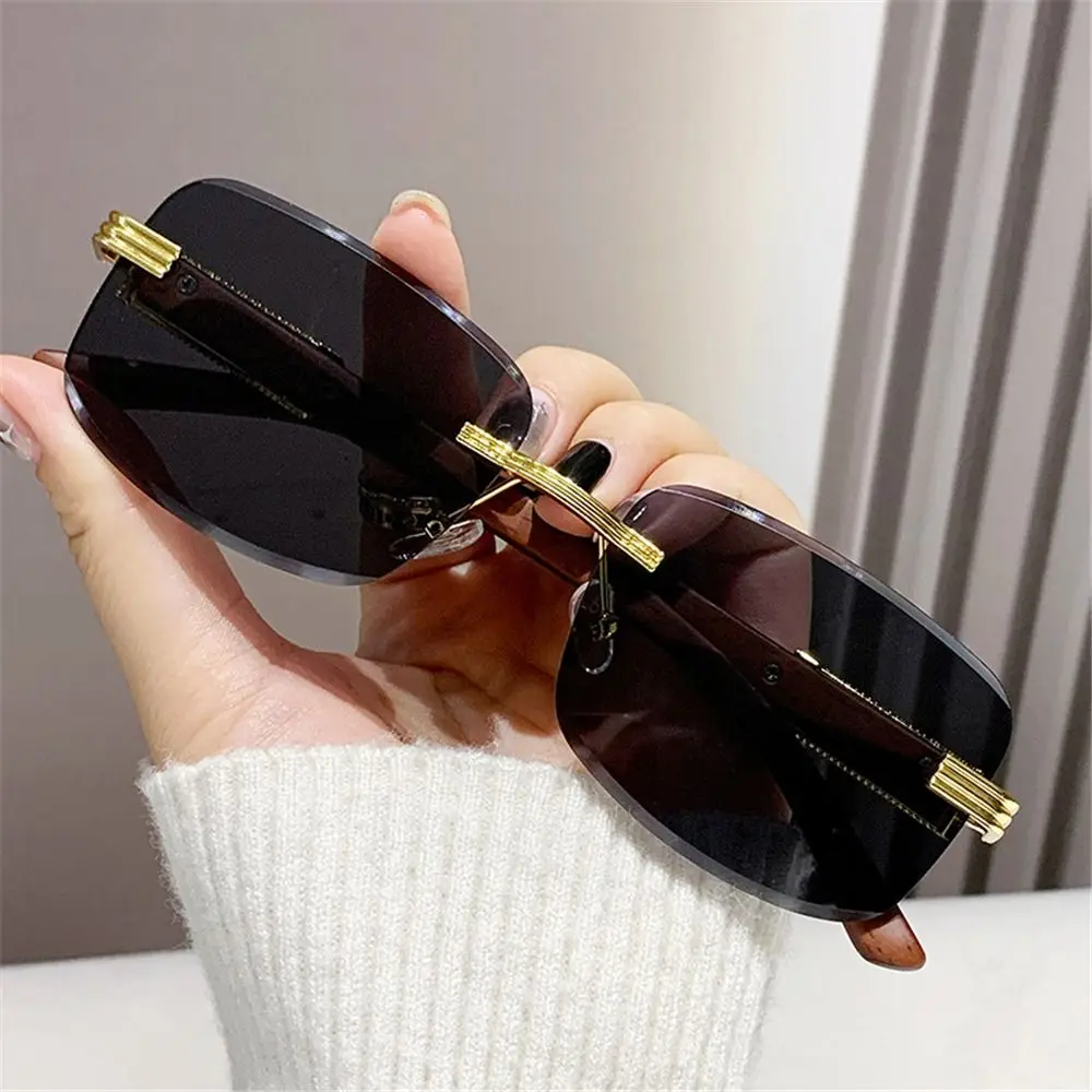 Cheetah Decor Vintage Metal Sunglasses Gradient UV Protection Rimless Square Shades Summer Retro Sun Glasses for Women & Men