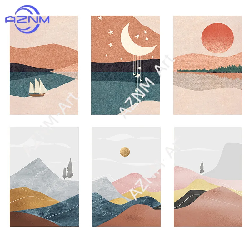 1PC/6PCS Modern minimalist landscape art poster Morandi moun