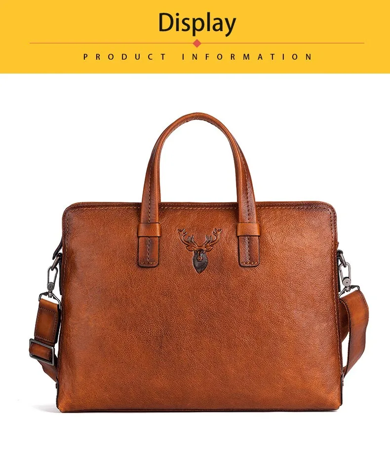 Retro Men's Briefcase Leather Casual Handbag Top Layer Cowhide Shoulder Bags Men Business Bag Pure Leather Laptop Tote Bags