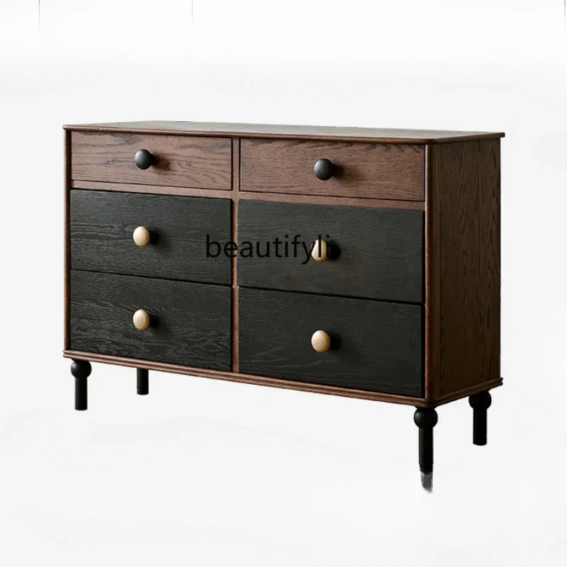 

Medieval style all solid wood six-chest cabinet bedroom living room retro storage cabinet French retro bedside cabinet