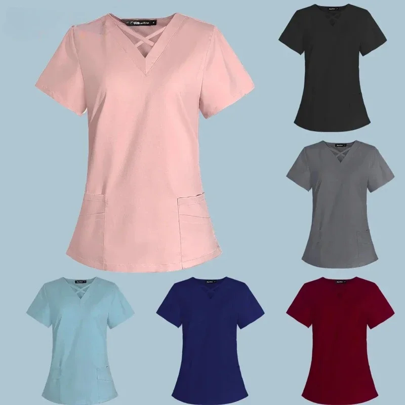 

Woman Jogger Blouse Nurse Scrubs Tops Lab Spa Uniform Short Sleeve Scrubs Shirts Medical Uniforms Casual Shirt Hospital Overall