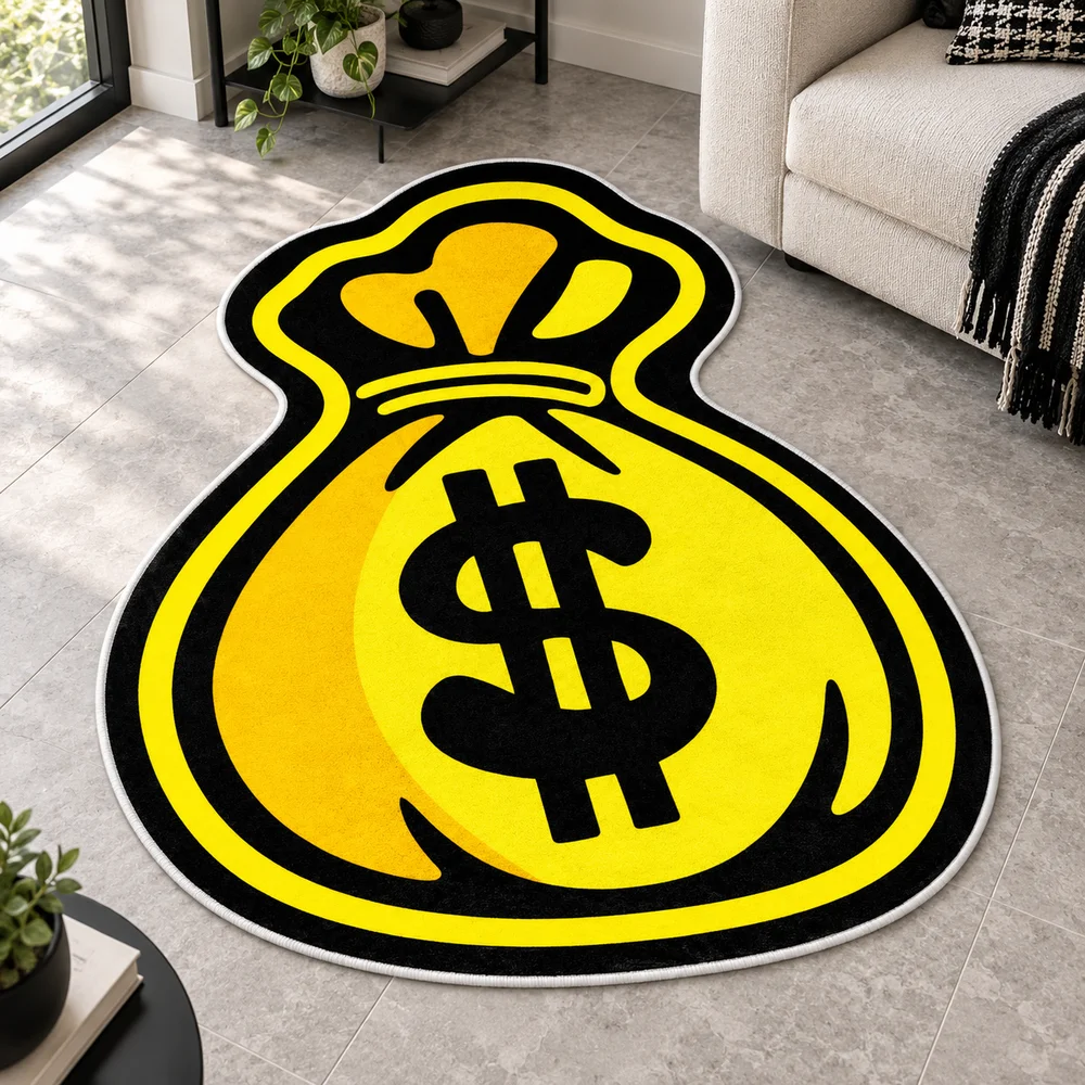 Yellow Money Bag Shaped Flannel Rug, Non-Slip Floor Mat for Home Office, Bedroom, Living Room, Entryway and Modern Home Decor