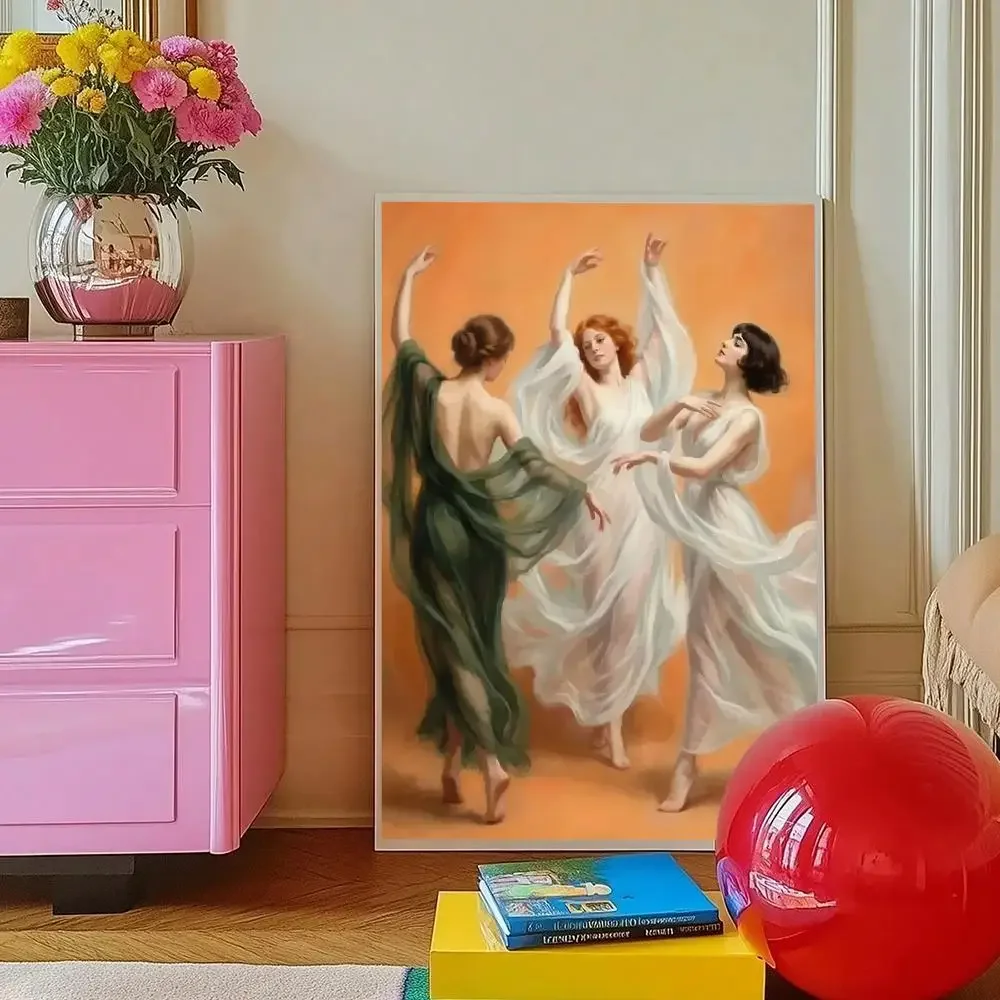Dance of Three Muses Canvas Poster Warren B Davis Art Nouveau Vintage Classical Home Decor Gift Painting Calligraphy