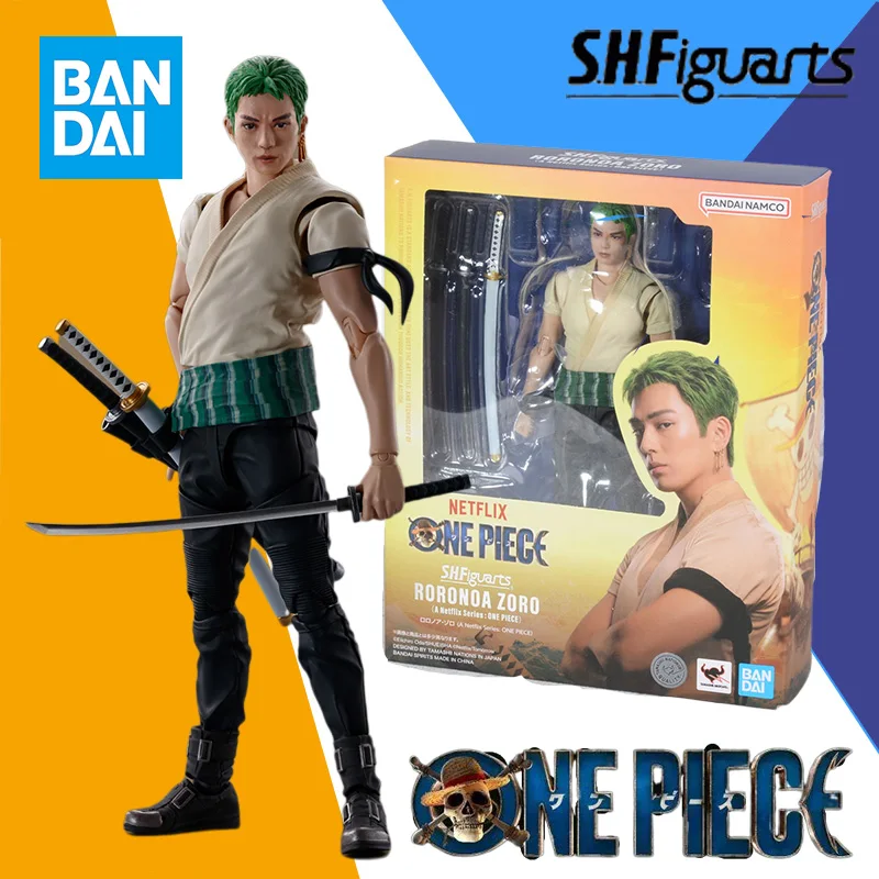 In Stock Bandai Original SHF NETFLIX ONE PIECE RORONOA ZORO Anime Action Figure Model Kit Finished Toy Gift for Children Kids