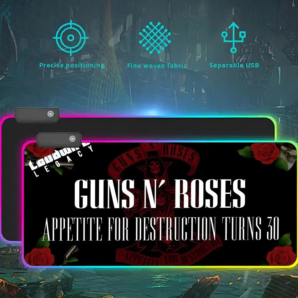 

Коврик для мыши Guns N Roses Good Time RGB со светодиодной подсветкой, игровой коврик для мыши, водонепроницаемый большой коврик для геймерской мыши, большой коврик для клавиатуры Mause, ПК Des