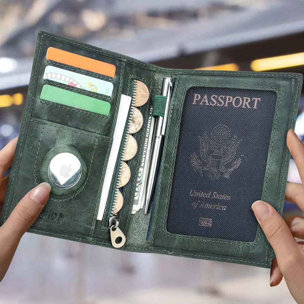 MAGIC TALE กระเป๋าใส่บัตรหนังแท้ กระเป๋าใส่เหรียญ ช่องใส่ AirTag กระเป๋าเดินทางผู้ชาย กระเป๋าสตางค์ผู้หญิง ซองใส่พาสปอร์ต