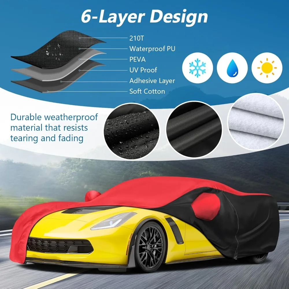 

Universal Car Cover All Weather Protection Waterproof Windproof with Storage Bag for Vehicles 2014-2019 Models (Black & Red)