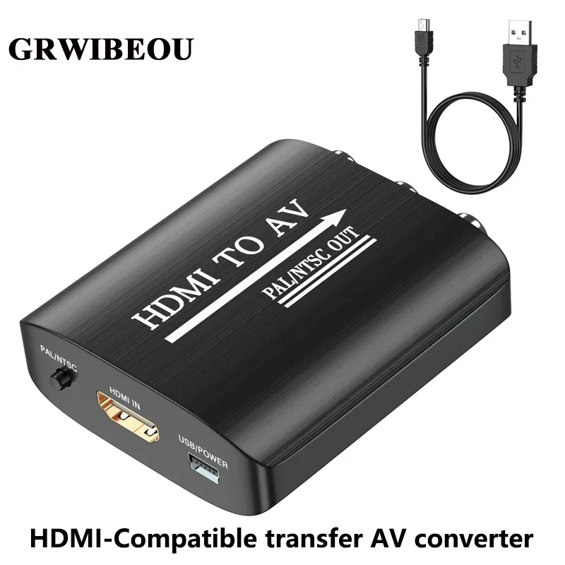 

GRWIBEOU HDMI to RCA converter, supports PAL/NTSC suitable for Apple TV/Roku/Fire Stick/Blu -ray/DVD player/old TV/projector/etc