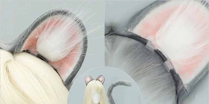 Tiara de orelha de animal de Halloween – adereço de cosplay de orelha de rato de pelúcia (design de orelha de ham, várias cores disponíveis)