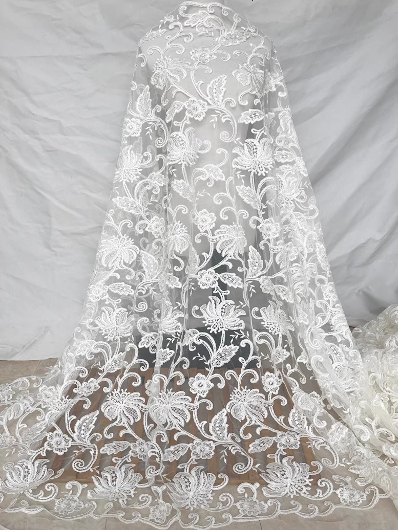 

1yard high quality lace fabric embroidery tela Customized handmade DIY Wedding Dress cheongsam fabric for material