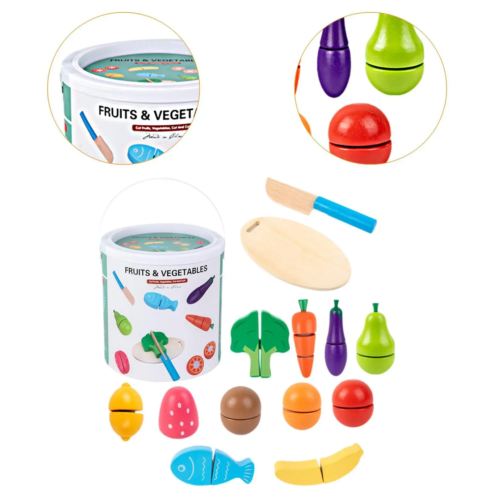 13x Houten Voedselset Keukenaccessoires Kleurherkenning Realistisch Interactief Fantasiespel voor kinderen van 3 4 5 Vakantiecadeaus