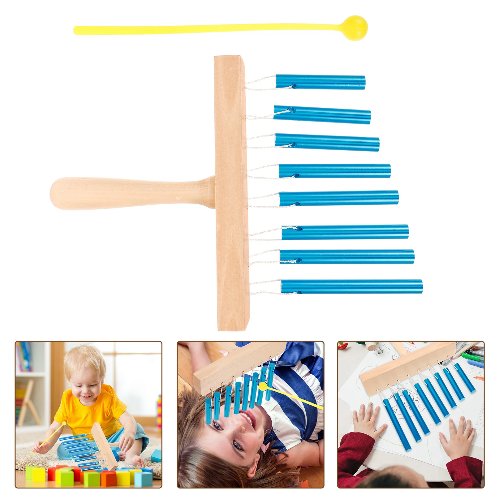 

Eight-tone Wind Chime Kids Musical Instruments Percussion Cylindrical Blue Chimes Wood Stainless Steel Durable Sound Pleasant