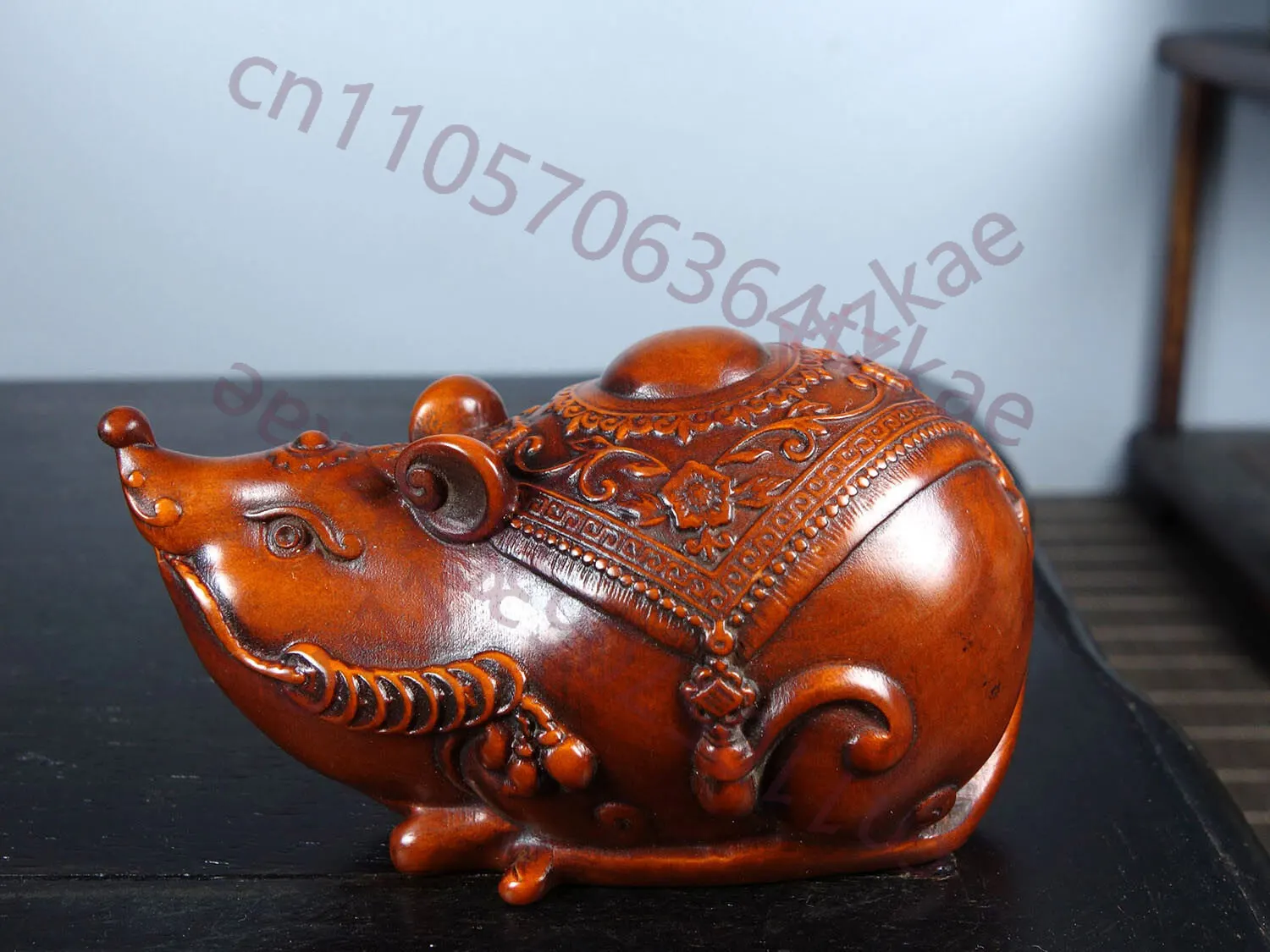 

3.4" Chinese Boxwood Carving Exquisite Mouse Statue Home Decor Wooden Gift