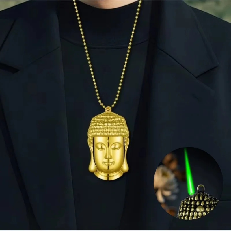 

New Windproof Relief Buddha Head Shaped Pendant Lighter Metal Direct Spray Flame Inflatable Pendant Outdoor Portable Lighter