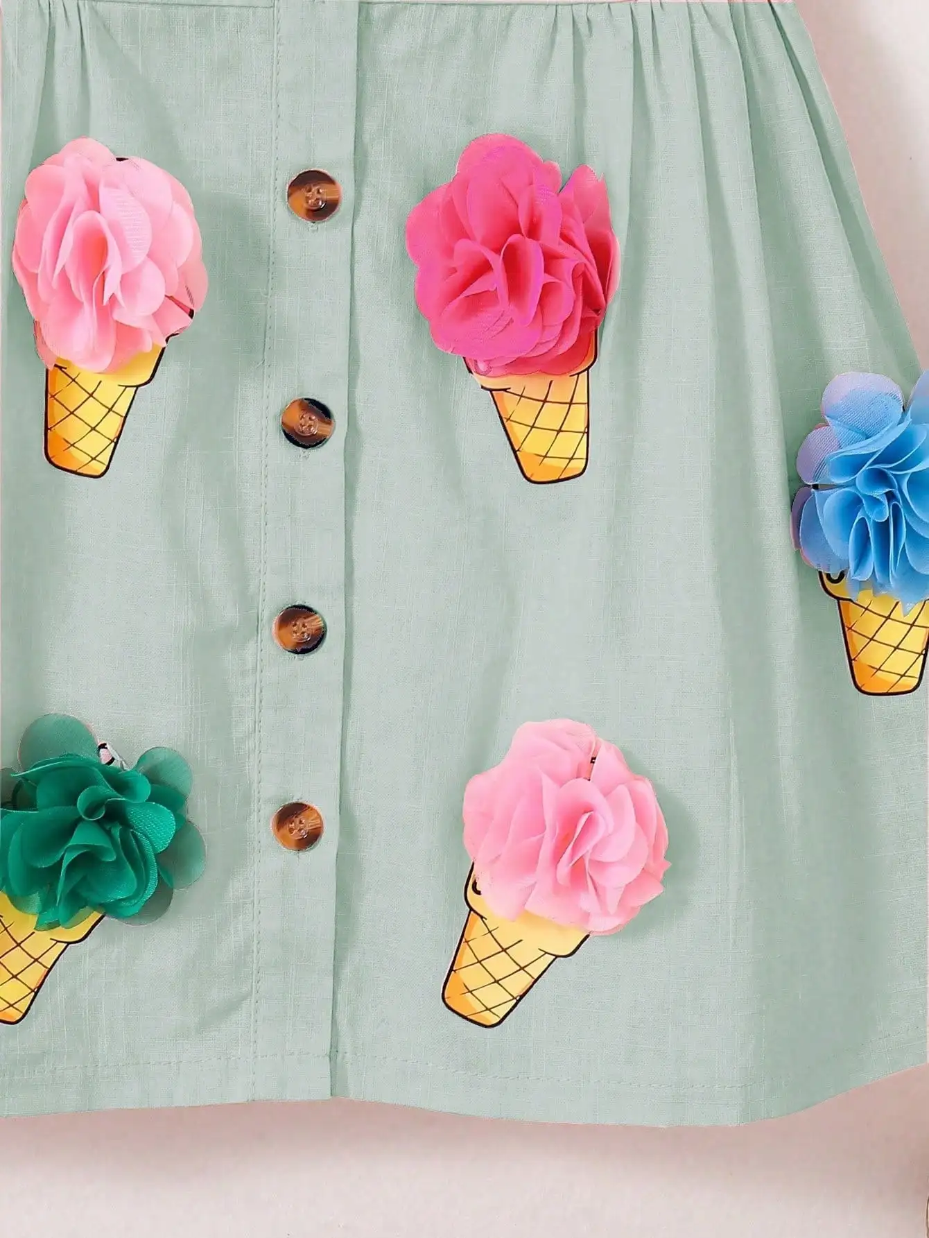 Платье с принтом мороженого для девочек — белое тканое летнее платье без рукавов с 3D цветами, мягкий наряд для семьи и повседневного использования от 4 до 7 лет