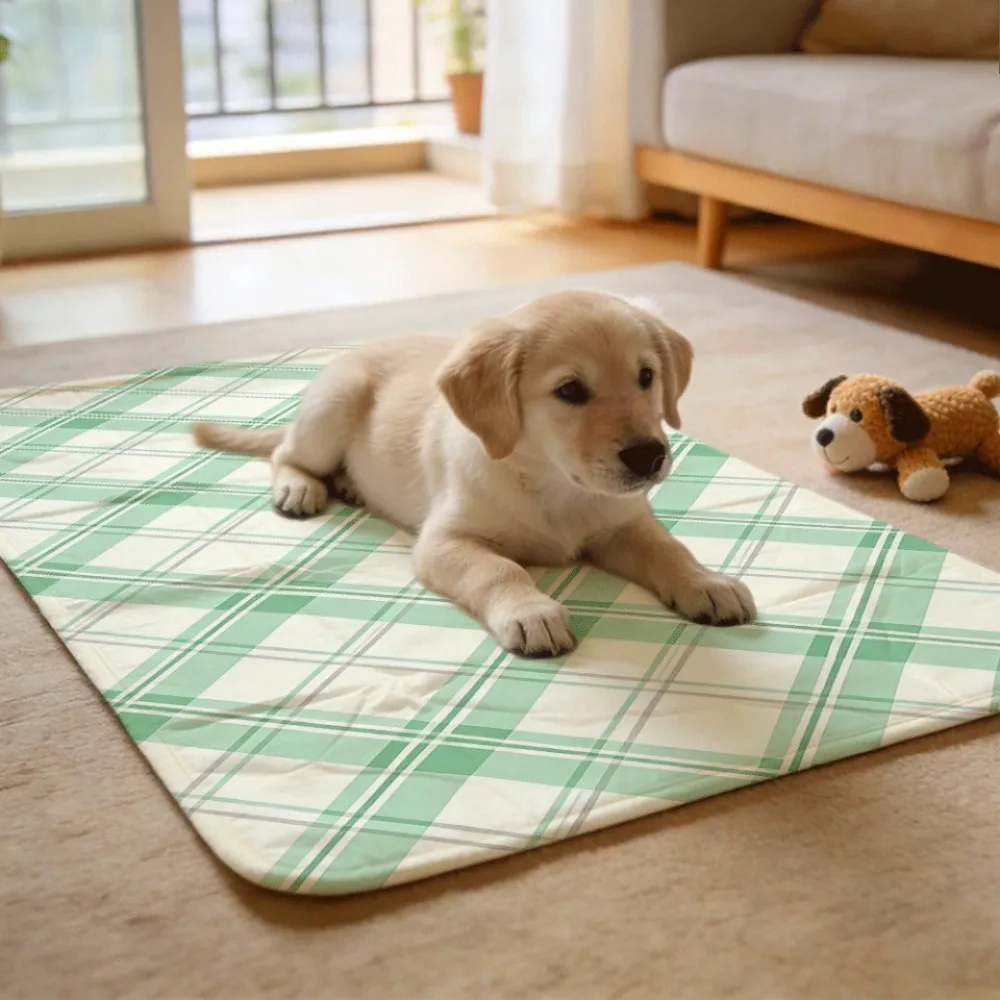 Green fresh check grid design Reversible Reusable Pet Training Pads Dual Side Usable Machine Washable for Pets