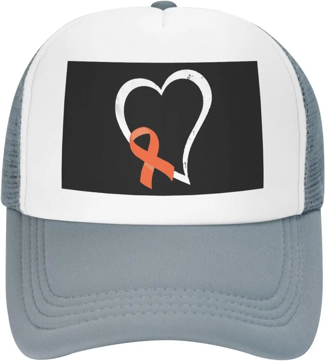 Orange Ribbon Leukemia Awareness Trucker Hat Mesh Snapback Cap Unisex Casual Outdoor Headwear