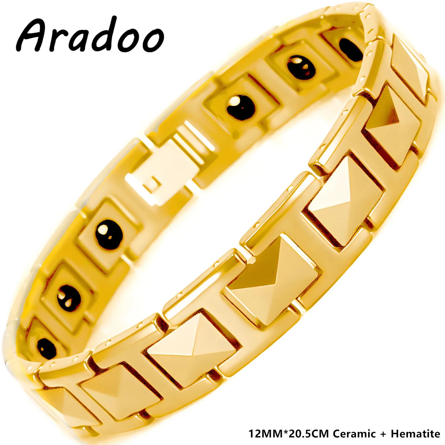 ARADOO Premium Ceramic Bracelet for Men with Pyramid Design Hematite Magnetic Therapy Wristband Jewelry Gifts