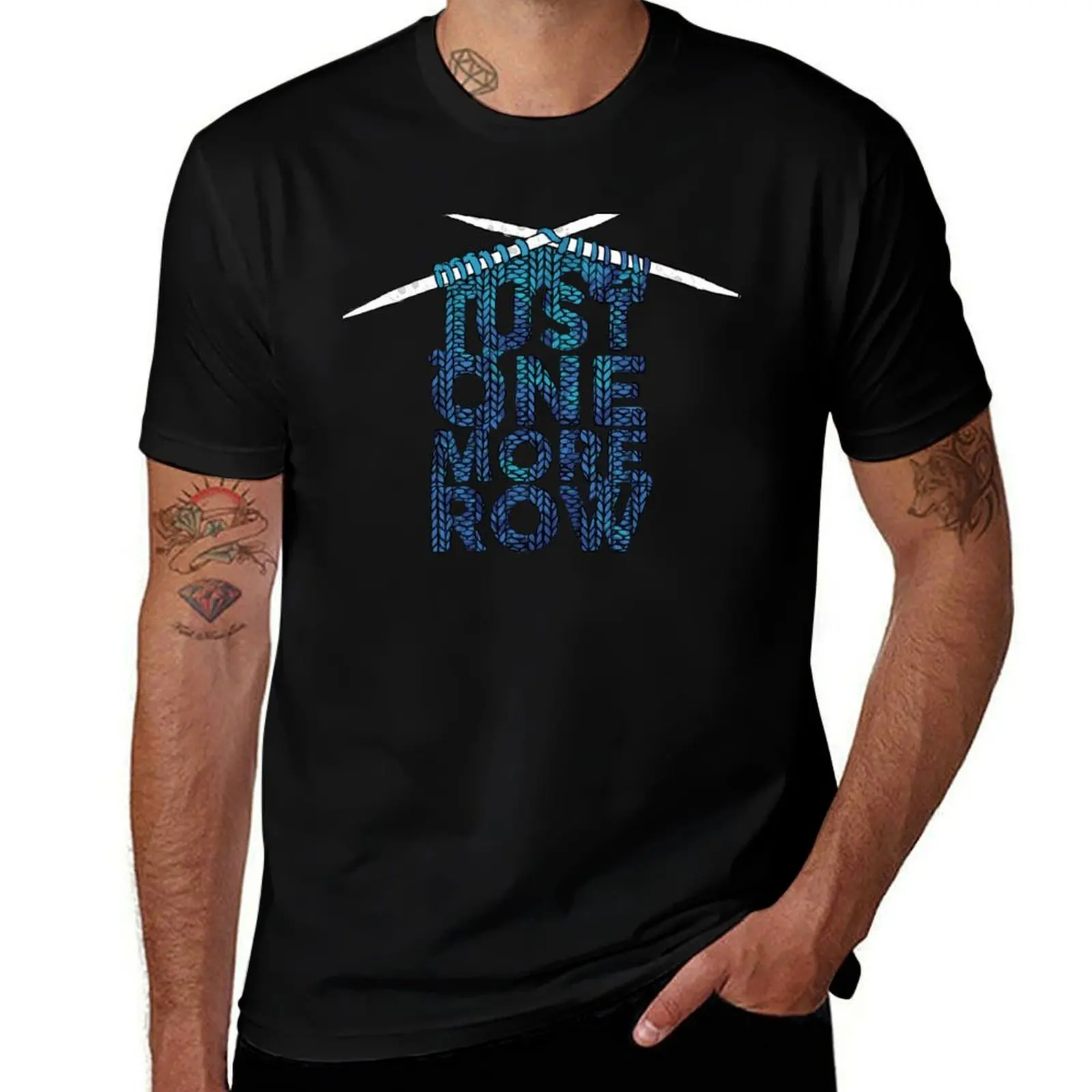 Just One More Row Funny Knitting Design T-Shirt Casual Basic Short Sleeve T-Shirt